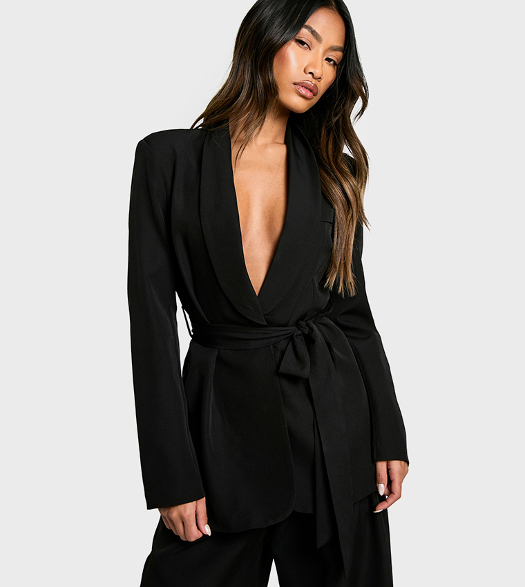 Tailored Belted Woven Blazer