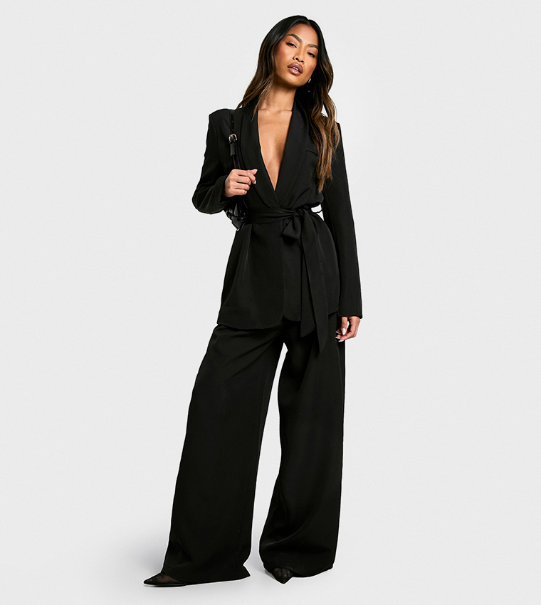 Tailored Belted Woven Blazer