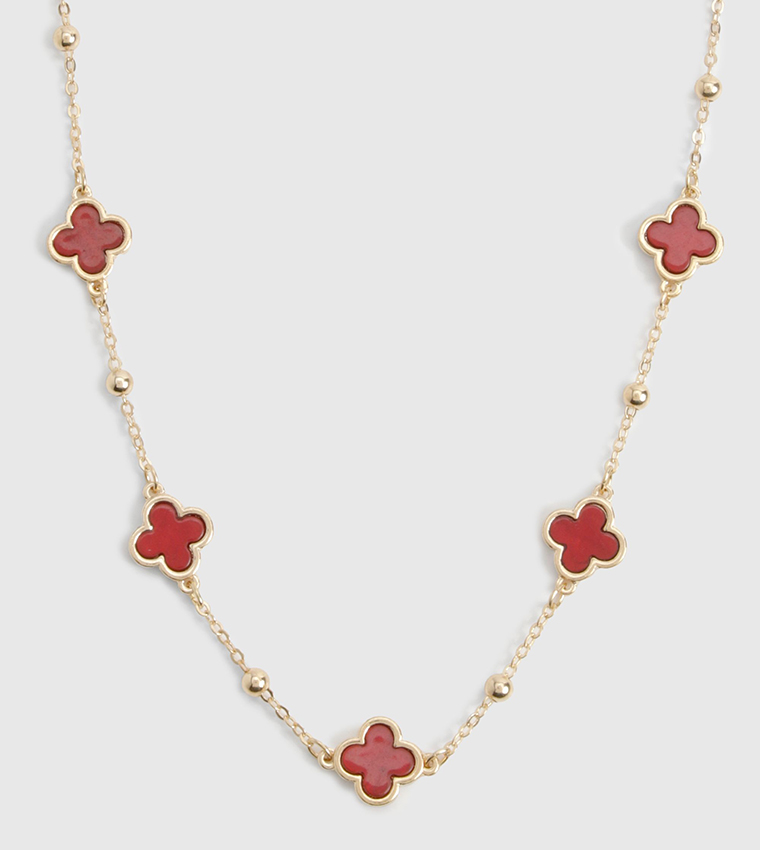 Enamel Detail Scattered Clover Necklace