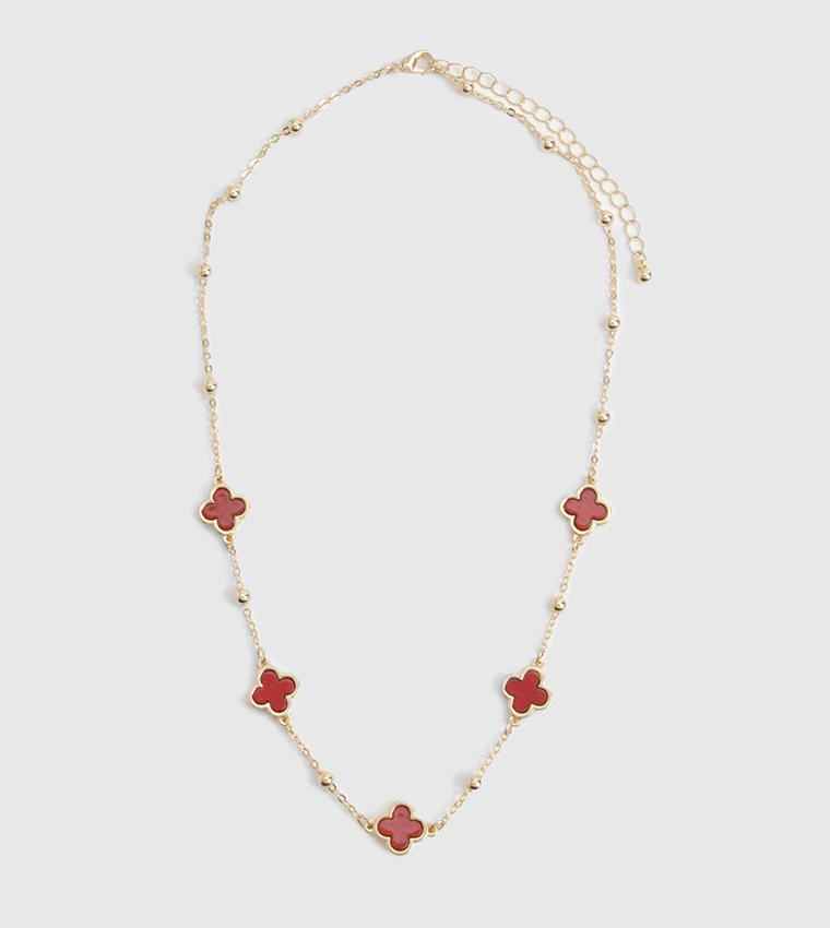 Enamel Detail Scattered Clover Necklace