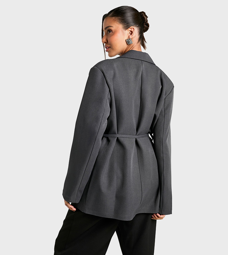 Shoulder Pad Belted Blazer