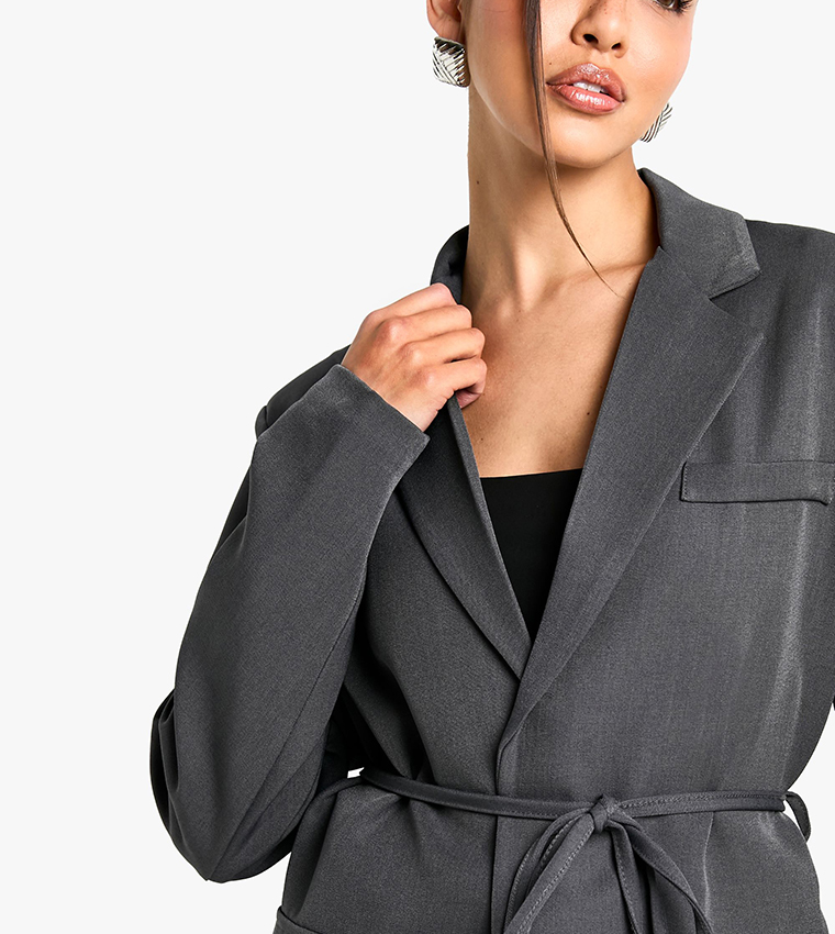 Shoulder Pad Belted Blazer