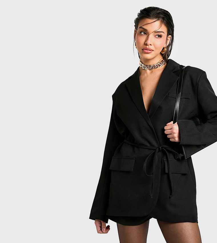 Shoulder Pad Belted Blazer