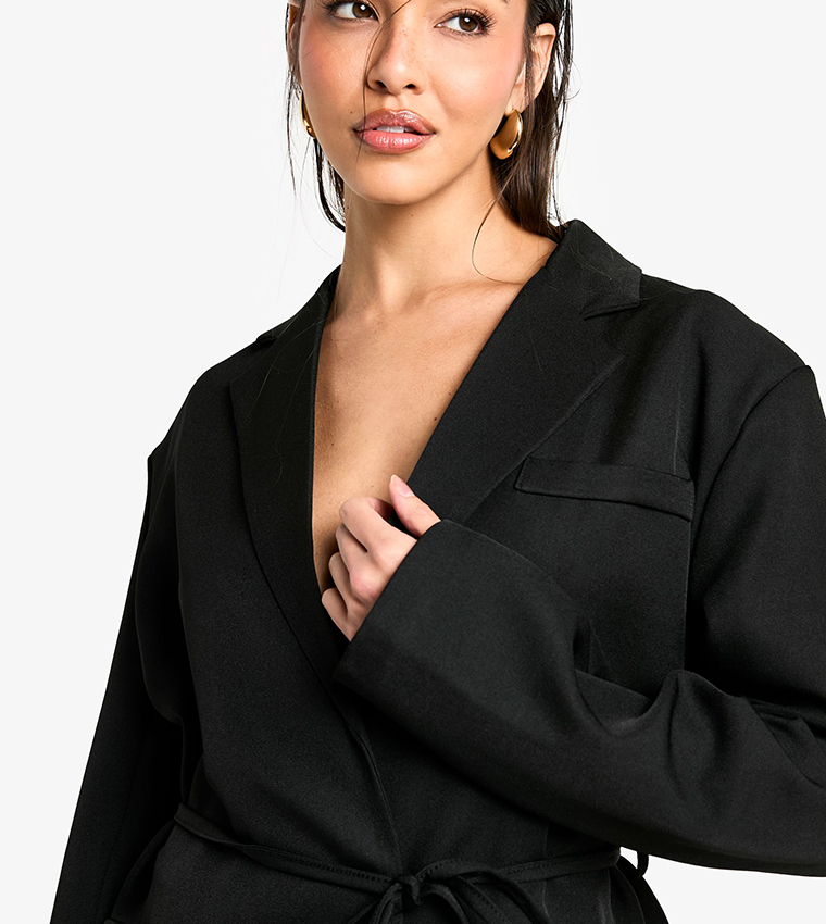 Shoulder Pad Belted Blazer