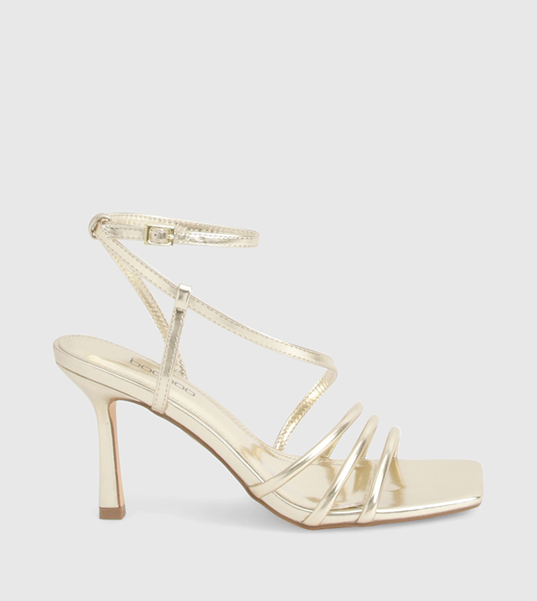 Triple Strap Asymmetric Strap Heeled Sandals