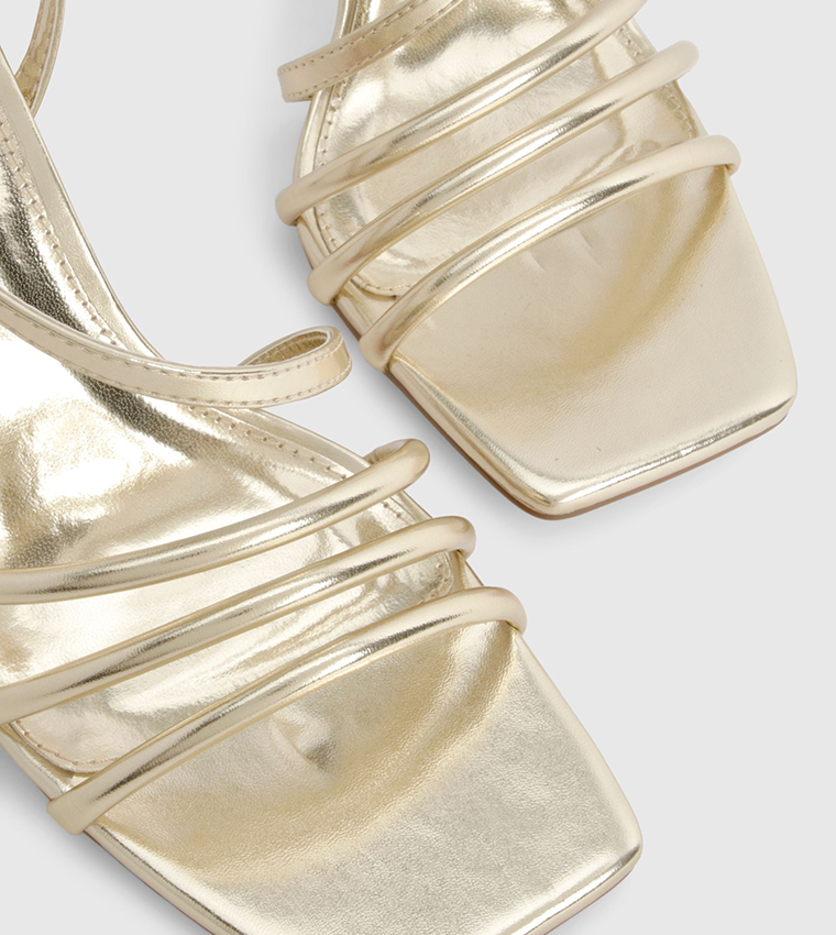 Triple Strap Asymmetric Strap Heeled Sandals
