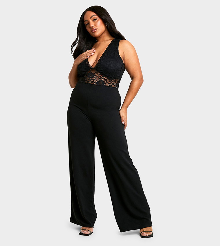 Wide Leg Jumpsuits With Lace For Plus Size Ladies Buy Boohoo Curve - Main Image