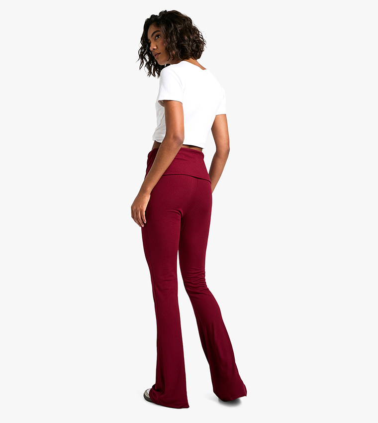 Tall Fold Over Waist Soft Rib Flared Trousers