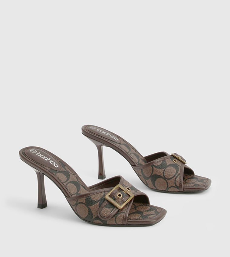 Patterned Square Toe Heel Sandals