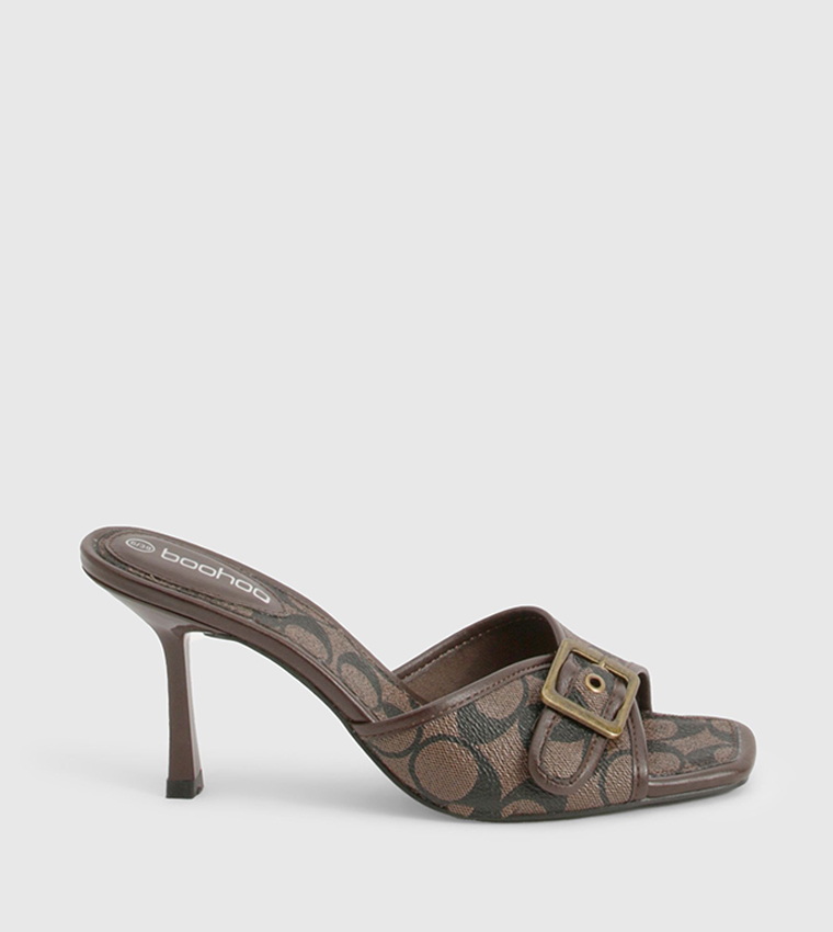 Patterned Square Toe Heel Sandals