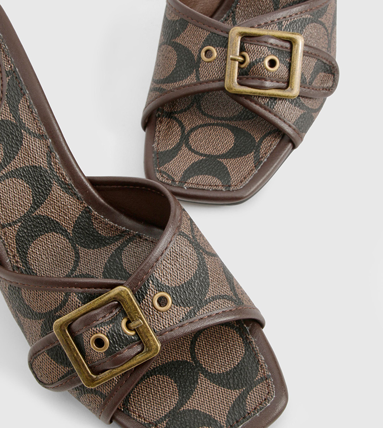 Patterned Square Toe Heel Sandals