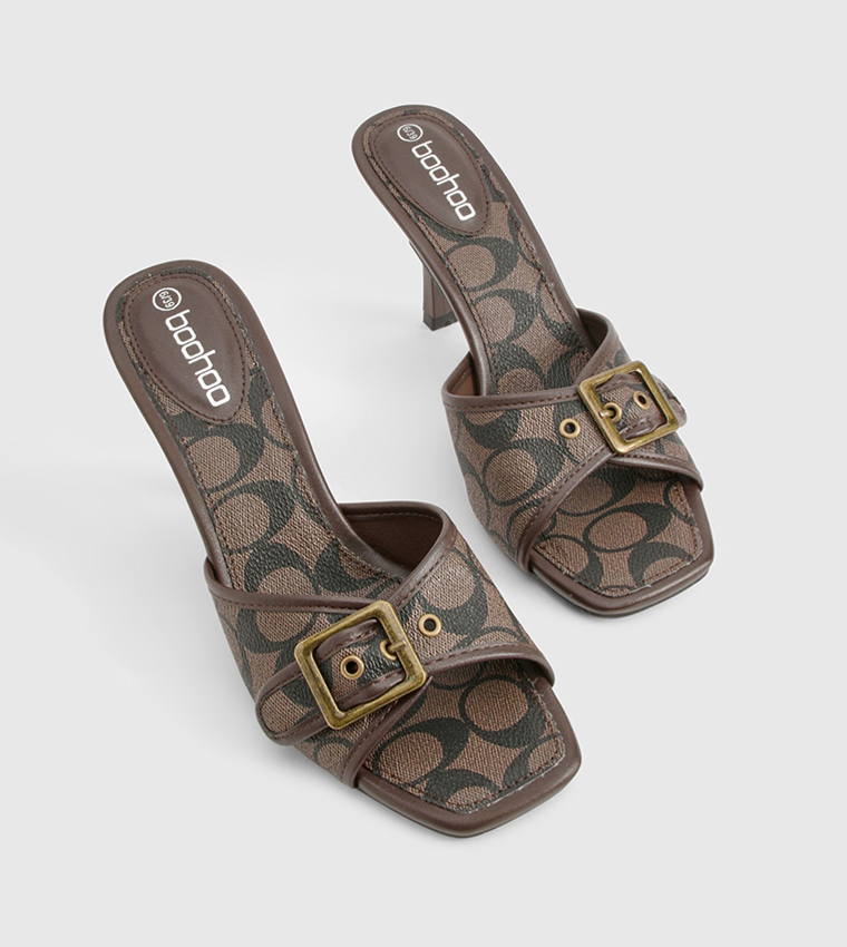 Patterned Square Toe Heel Sandals