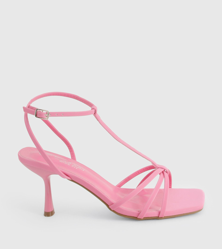 Wide Fit Knot Detail T Bar Heeled Sandals