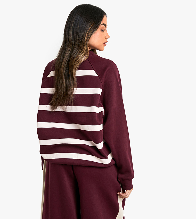 New York Print Striped V-Neck Oversized Sweatshirt