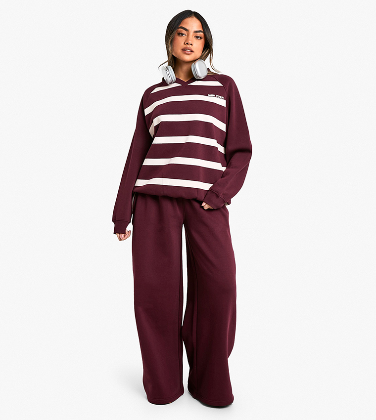 New York Print Striped V-Neck Oversized Sweatshirt