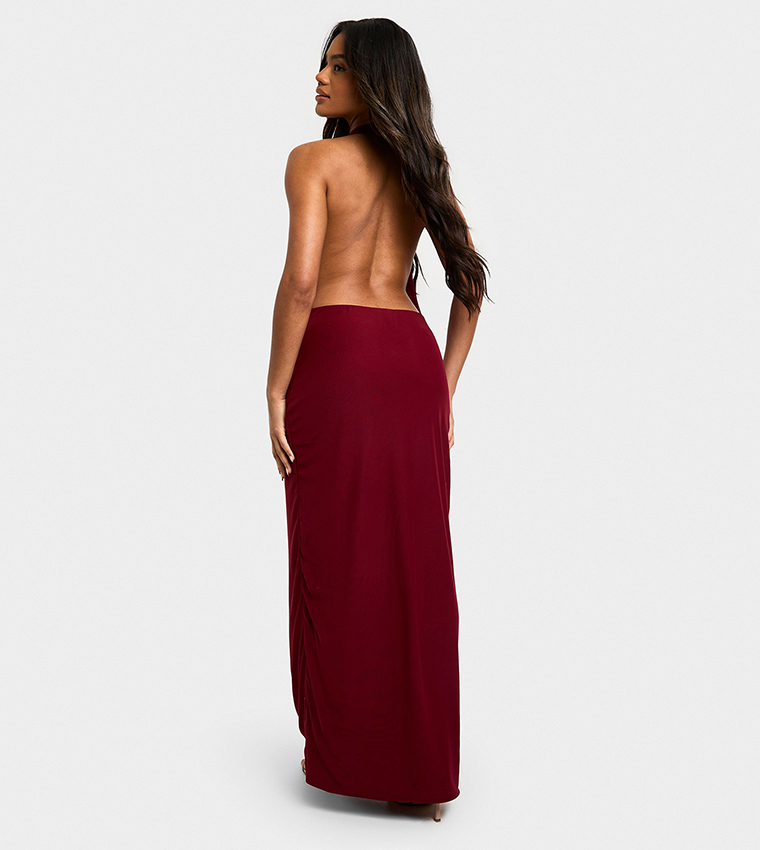 Mesh Extreme Cowl Neck Maxi Dress