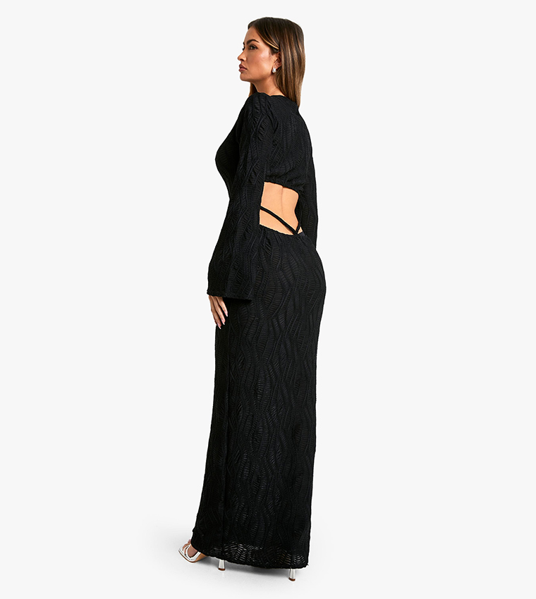 Textured Flared Sleeves Maxi Dress