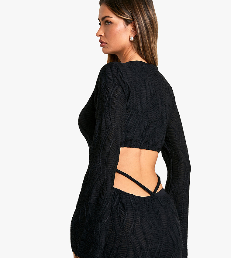 Textured Flared Sleeves Maxi Dress