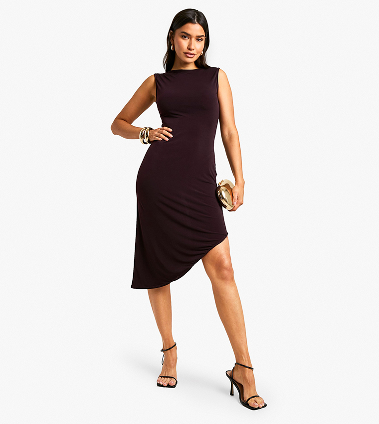 Tall Sleeveless Asymmetric Hem Midi Dress