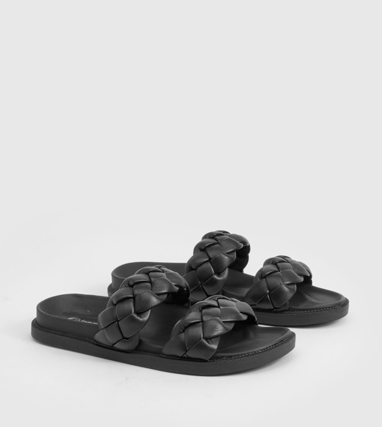 Plaited Double Strap Slide Sandals