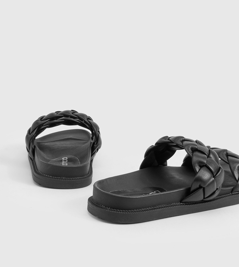 Plaited Double Strap Slide Sandals