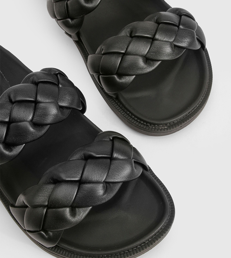 Plaited Double Strap Slide Sandals