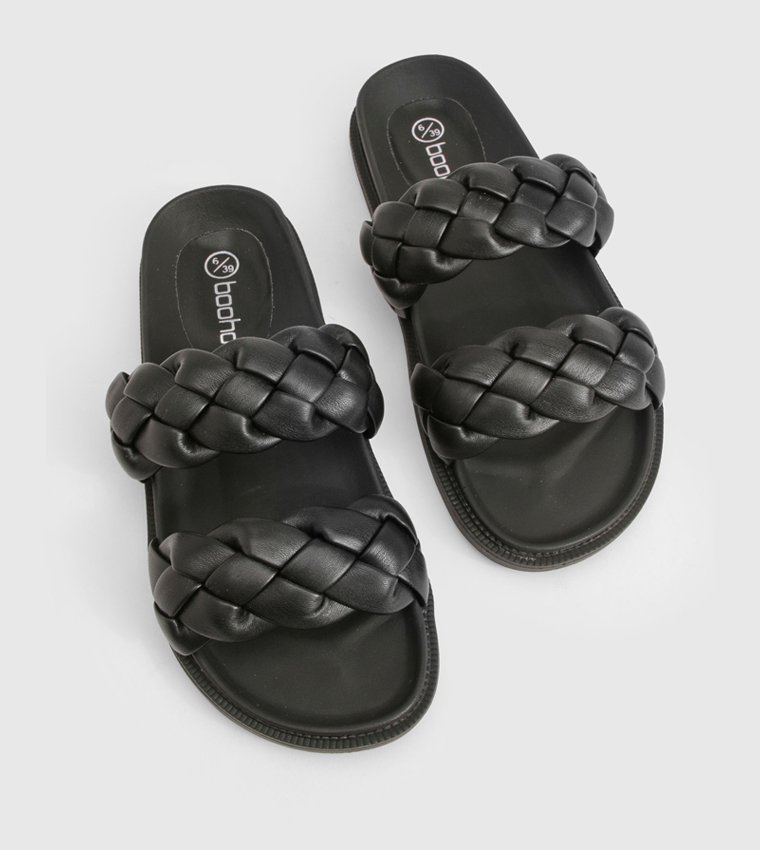 Plaited Double Strap Slide Sandals