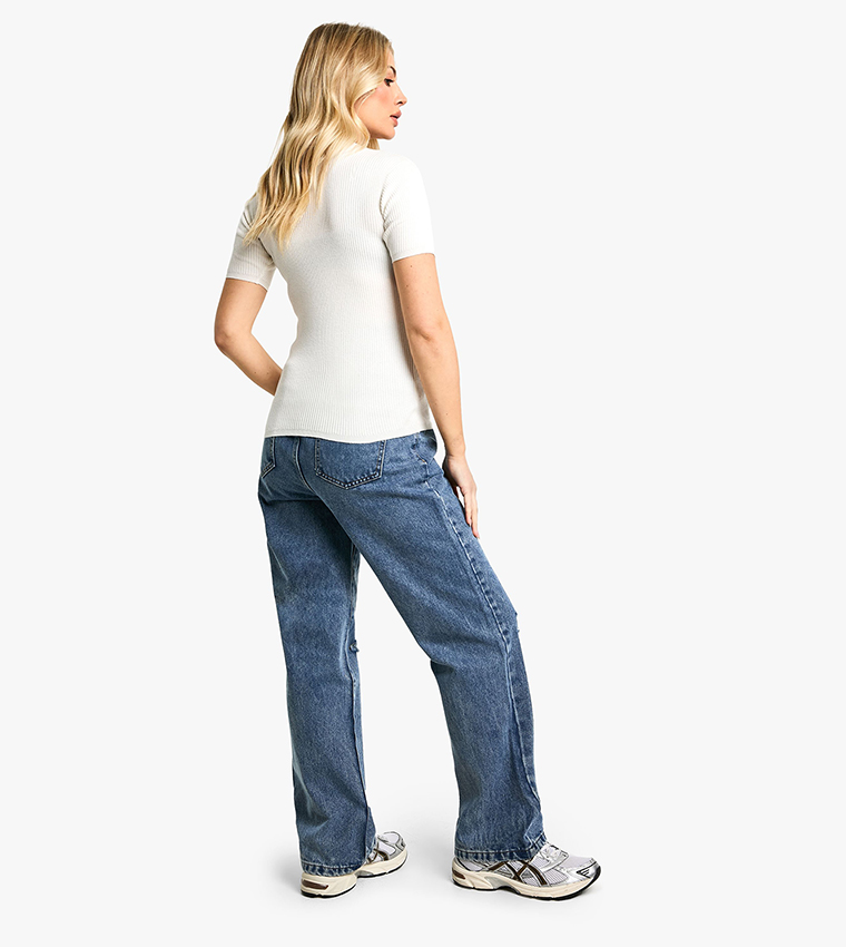 Maternity Over The Bump Ripped Knee Boyfriend Jeans
