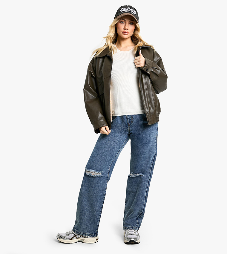 Maternity Over The Bump Ripped Knee Boyfriend Jeans