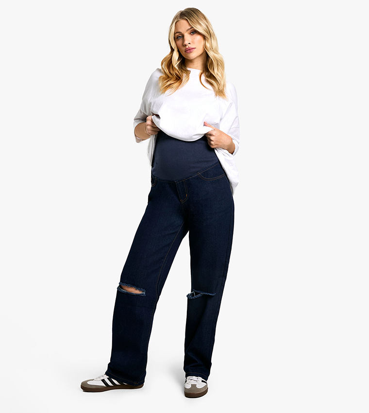 Maternity Over The Bump Ripped Knee Boyfriend Jeans