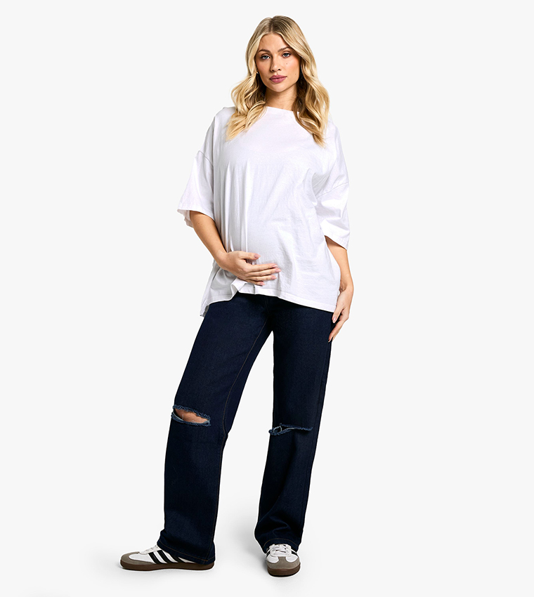 Maternity Over The Bump Ripped Knee Boyfriend Jeans