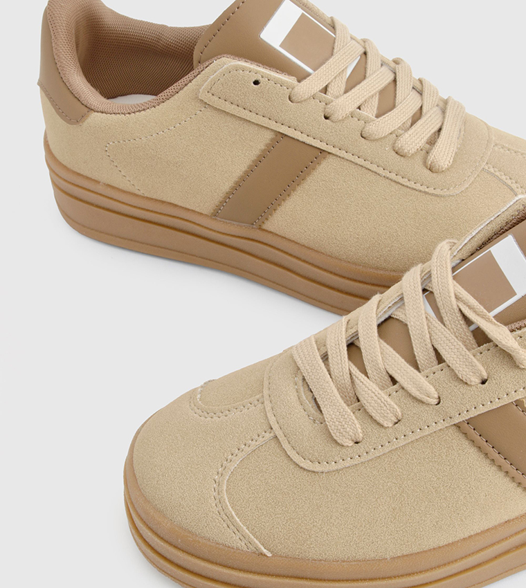 Faux Suede Striped Gum Sole Casual Shoes