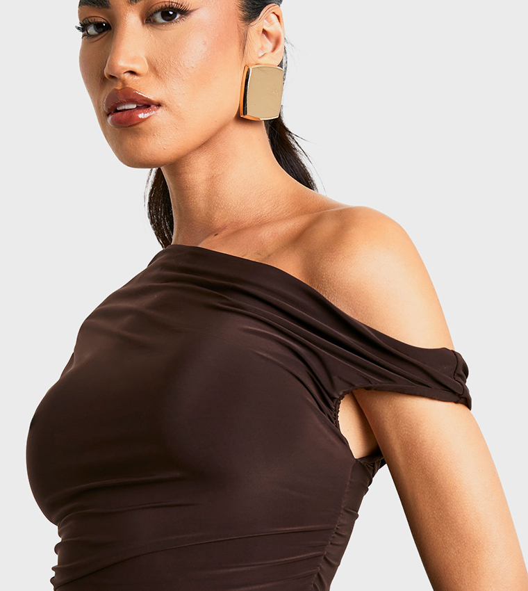 One Shoulder Asymmetric Ruched Maxi Dress