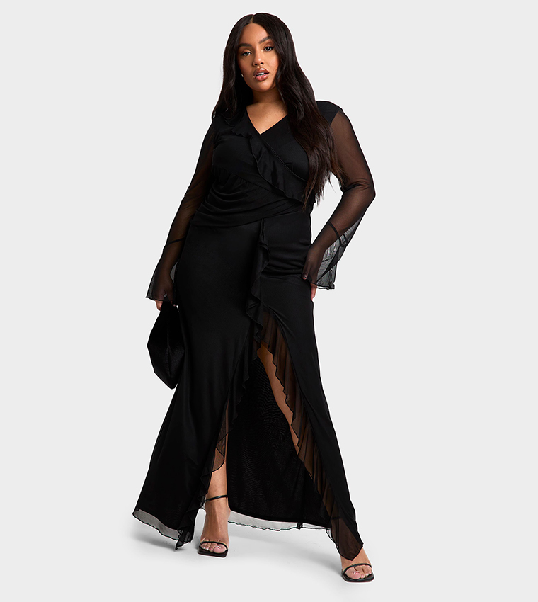 Curve Ruffle Wrap Detail Maxi Dress