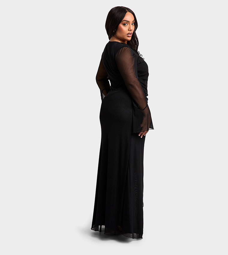 Curve Ruffle Wrap Detail Maxi Dress