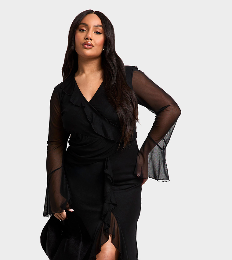 Curve Ruffle Wrap Detail Maxi Dress