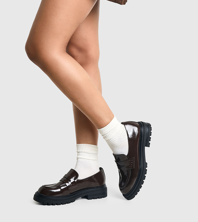 Wide Fit Patent Detail Chunky Loafers