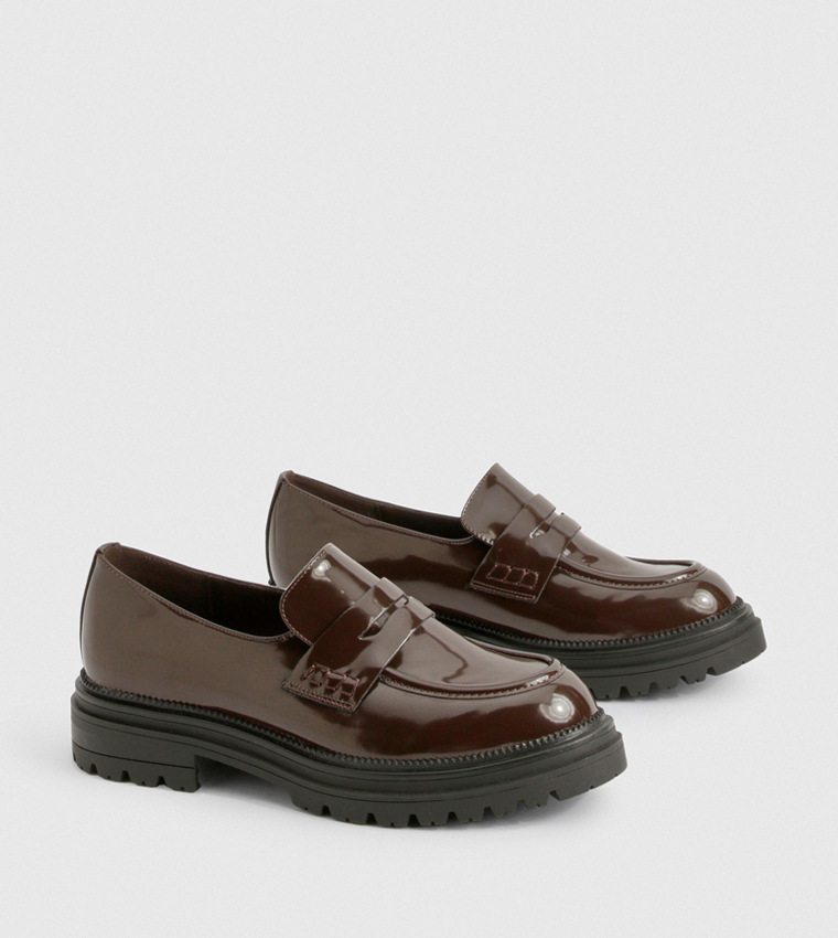 Wide Fit Patent Detail Chunky Loafers
