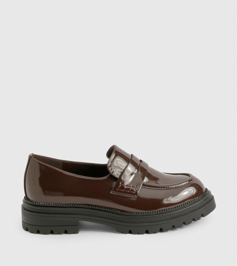 Wide Fit Patent Detail Chunky Loafers
