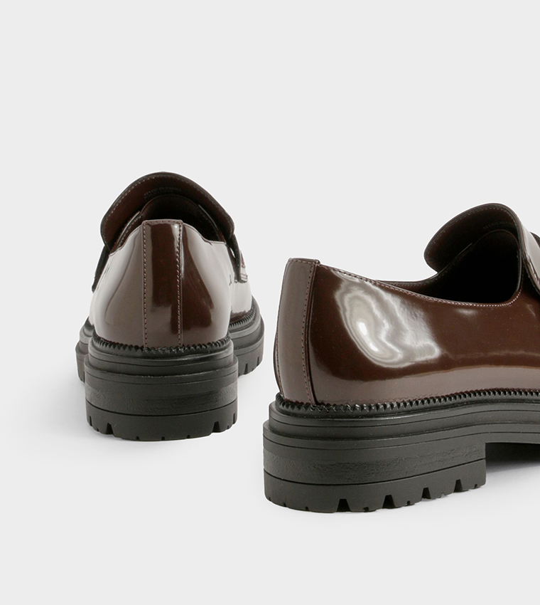 Wide Fit Patent Detail Chunky Loafers