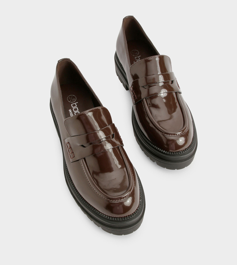 Wide Fit Patent Detail Chunky Loafers