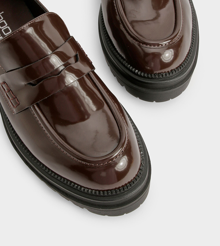 Wide Fit Patent Detail Chunky Loafers