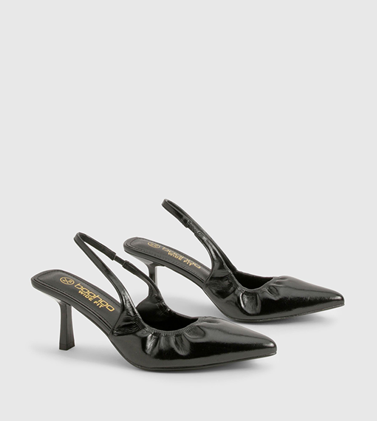 Wide Fit Low Stiletto Ruched Slingback Pumps