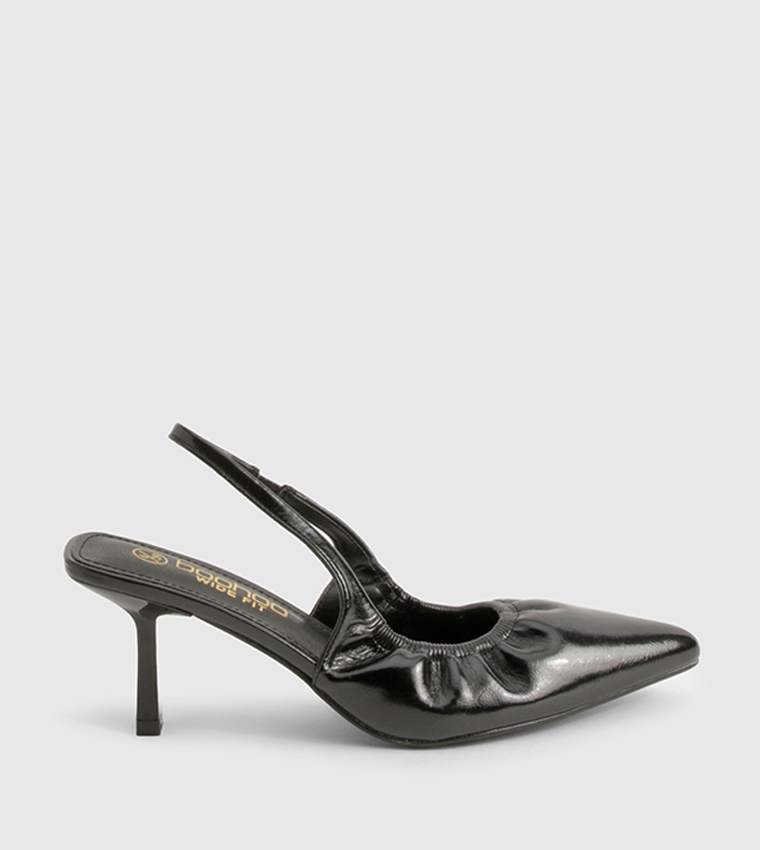 Wide Fit Low Stiletto Ruched Slingback Pumps