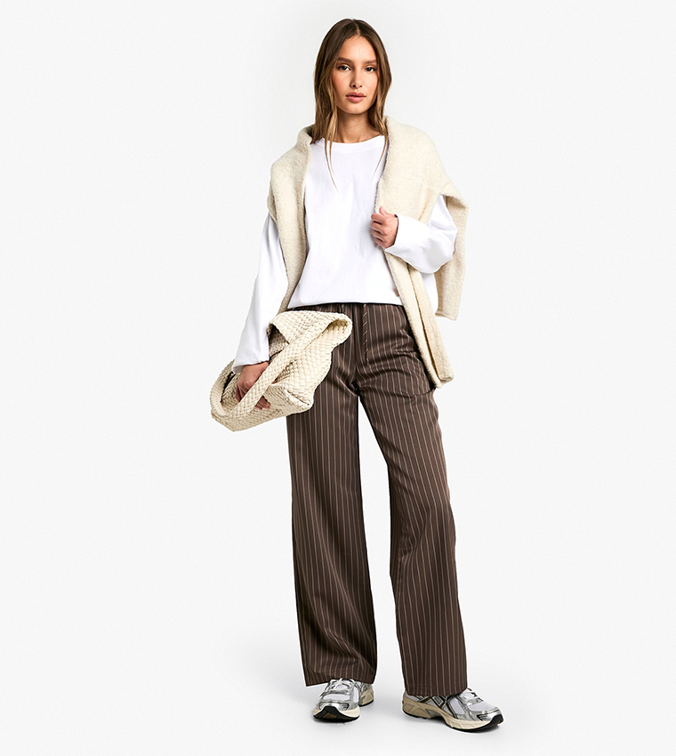 Drawstring Waist Pinstripe Trousers