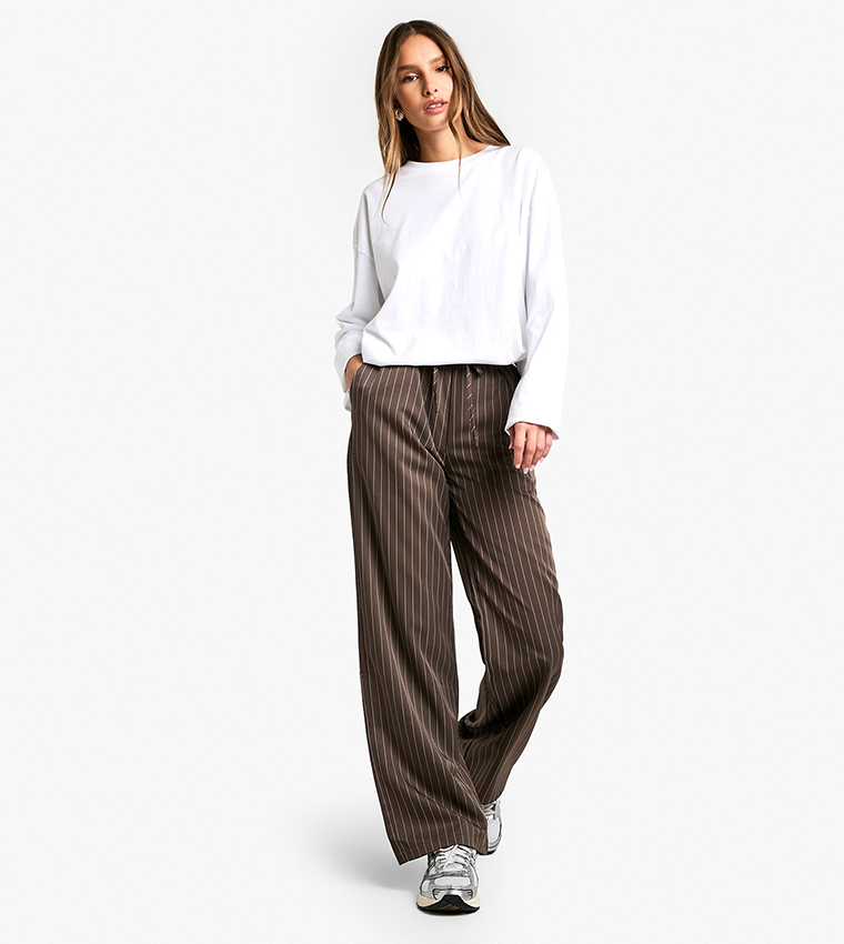 Drawstring Waist Pinstripe Trousers