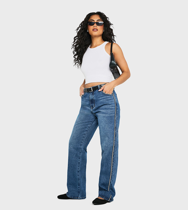 Side Striped Detail Straight Fit Jeans