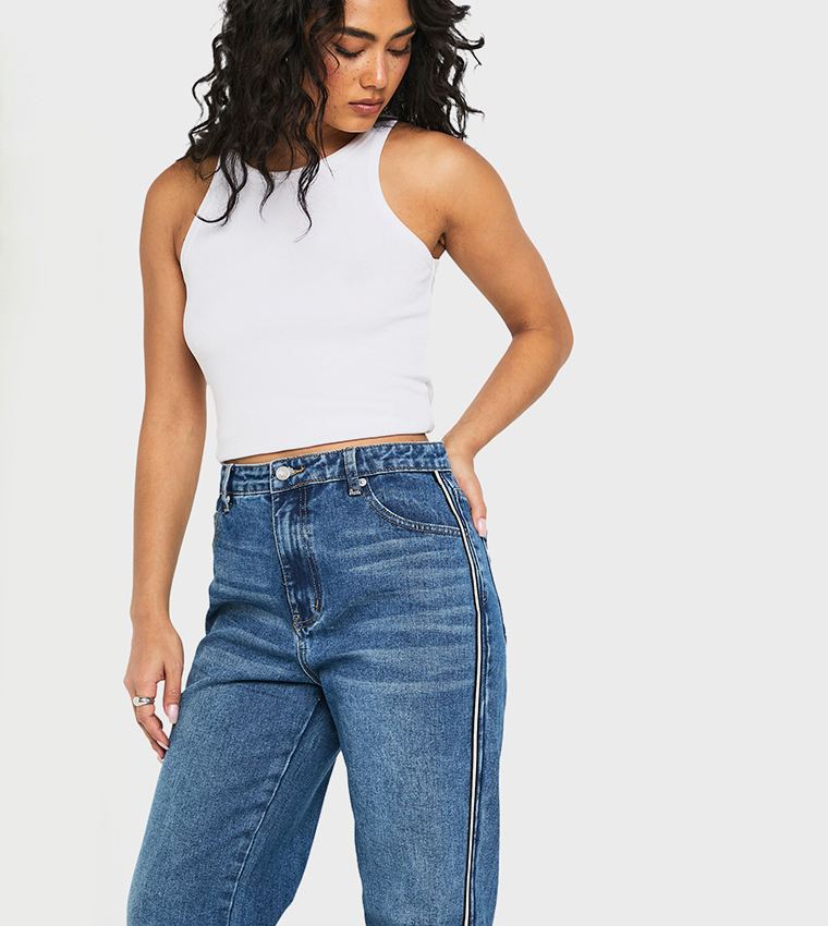 Side Striped Detail Straight Fit Jeans