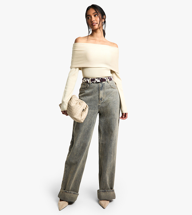 Premium Ribbed Knitted Off Shoulder Top