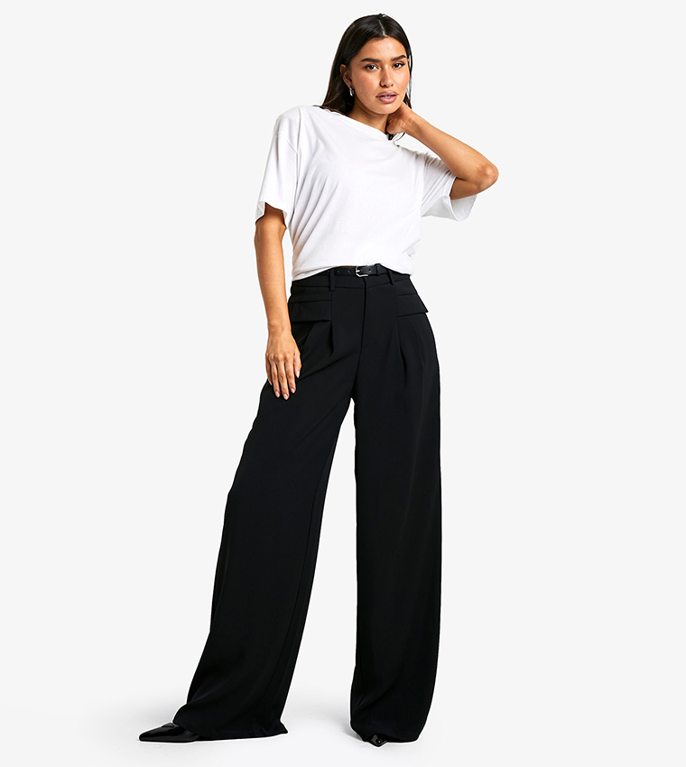 Fluid Wide-Leg Trousers with Statement Belt main image 0